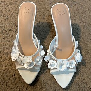 a new day White Floral Heels